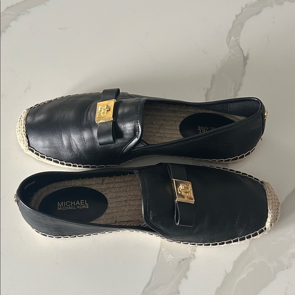 Michael Kors Black Leather Loafers with Gold Accent - Picture 6 of 7